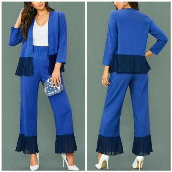 Boutique Pants - Blue Linen Colorblock Pants Suit Set 🆕️